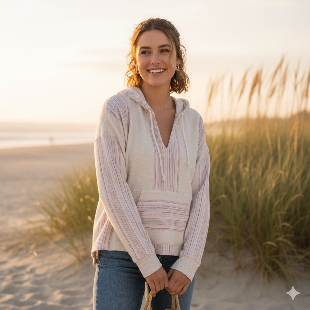 American Eagle‎ Outfitters Baja Hoodie Striped Pullover Kangaroo Pocket S